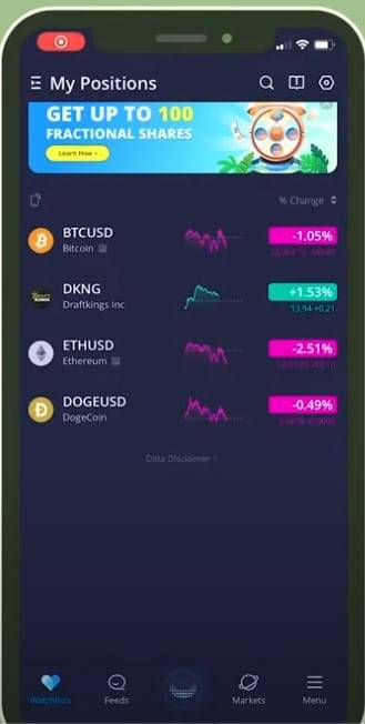 Webull app - crypto asset selection
