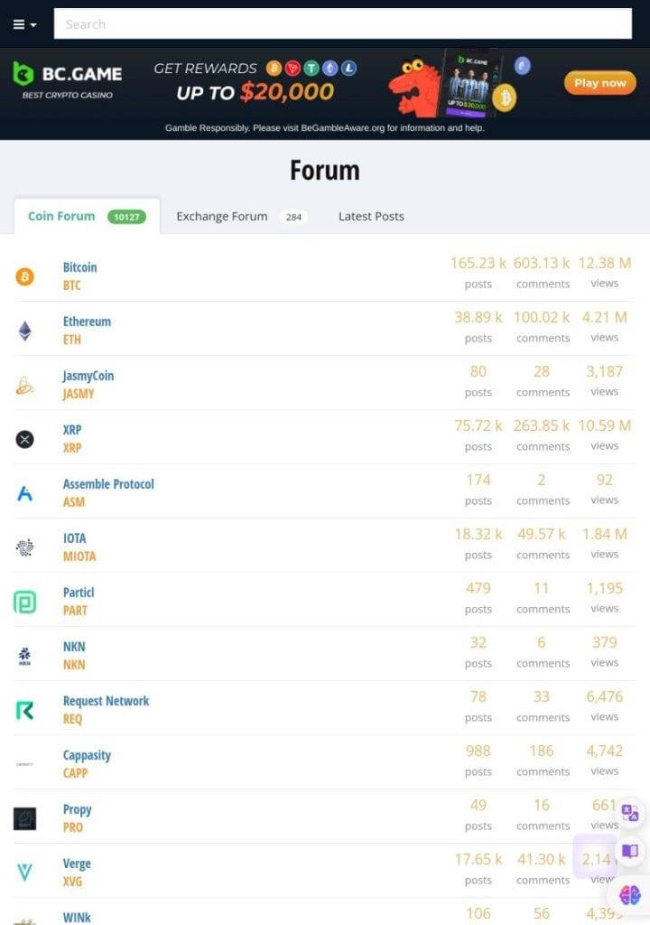 CryptoCompare discussion board