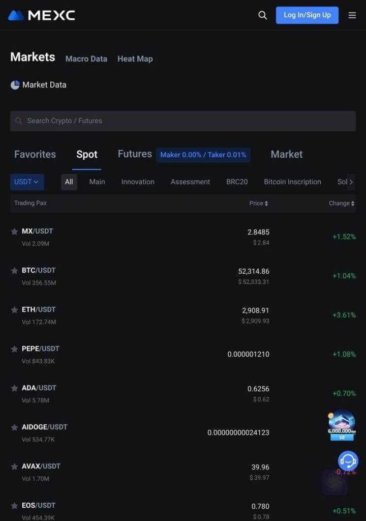 MEXC crypto levering platform