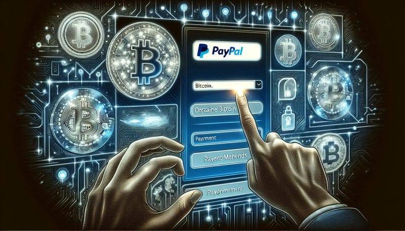 Illustration of a person purchasing Bitcoin with PayPal